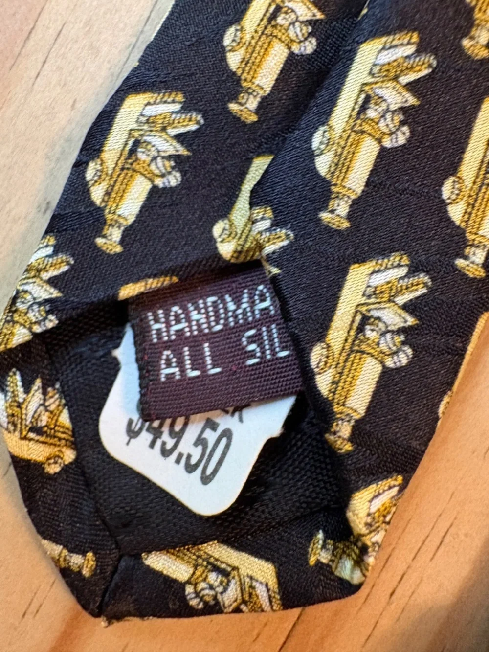 Vintage Museum Artifacts 100% Silk Microscope Science Necktie Black Gold